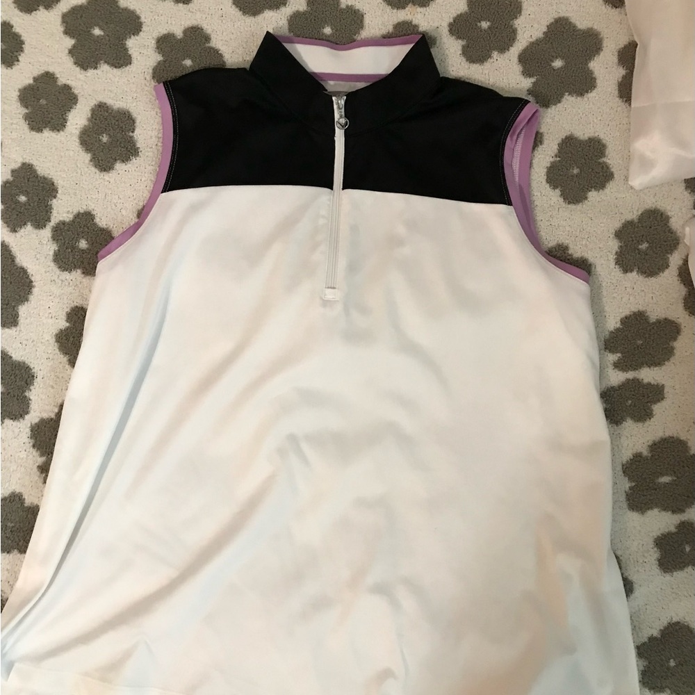 Callaway Black and White Zip Polo with Purple Trim